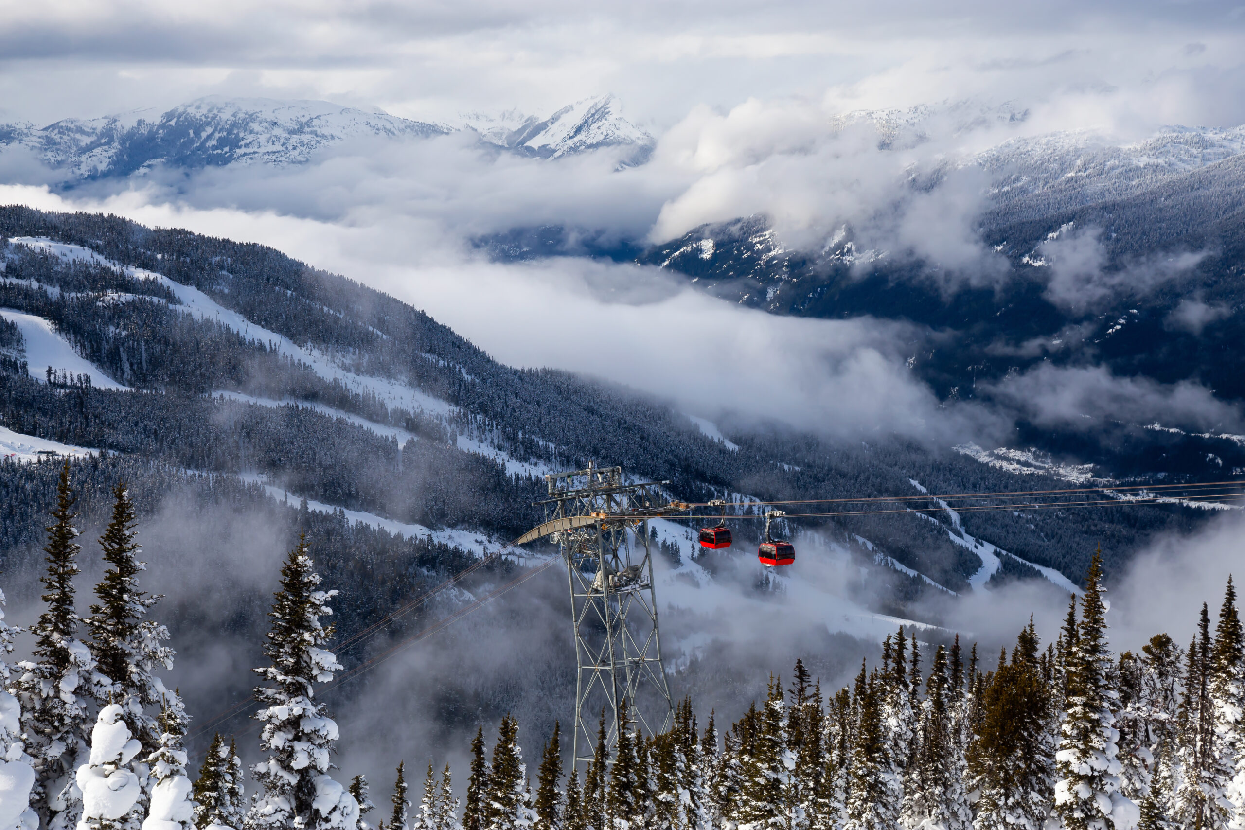 Whistler Blackcomb lifts above the valley in winter