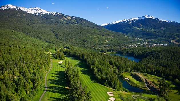 The Fairmont Chateau Whistler golf course below Blackcomb Mountain
