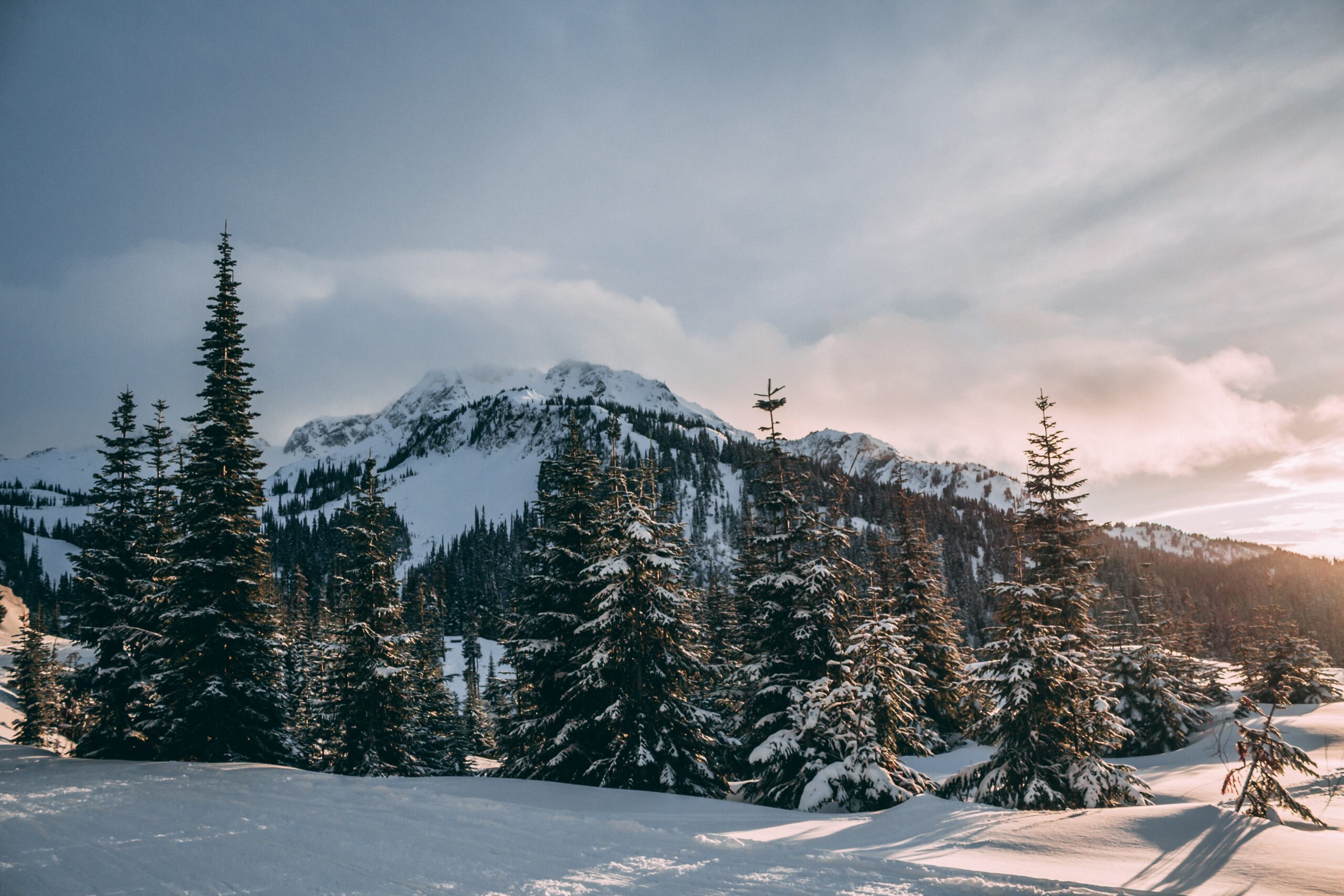 The Whistler and Blackcomb mountains under snow