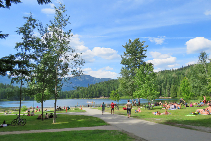 Lost Lake in Whistler with forested shoreline