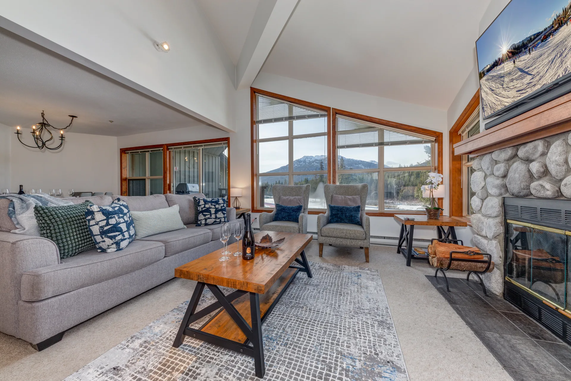 Open living and dining space in a Whistler vacation home