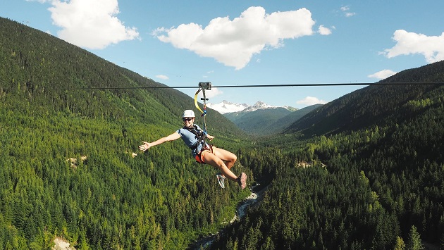 The Sasquatch zipline crossing the valley between Whistler and Blackcomb
